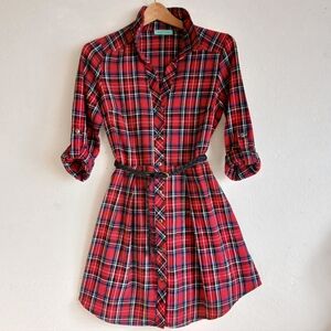 Garmin Red Plaid Flannel Shirt Dress Size Small Cotton
